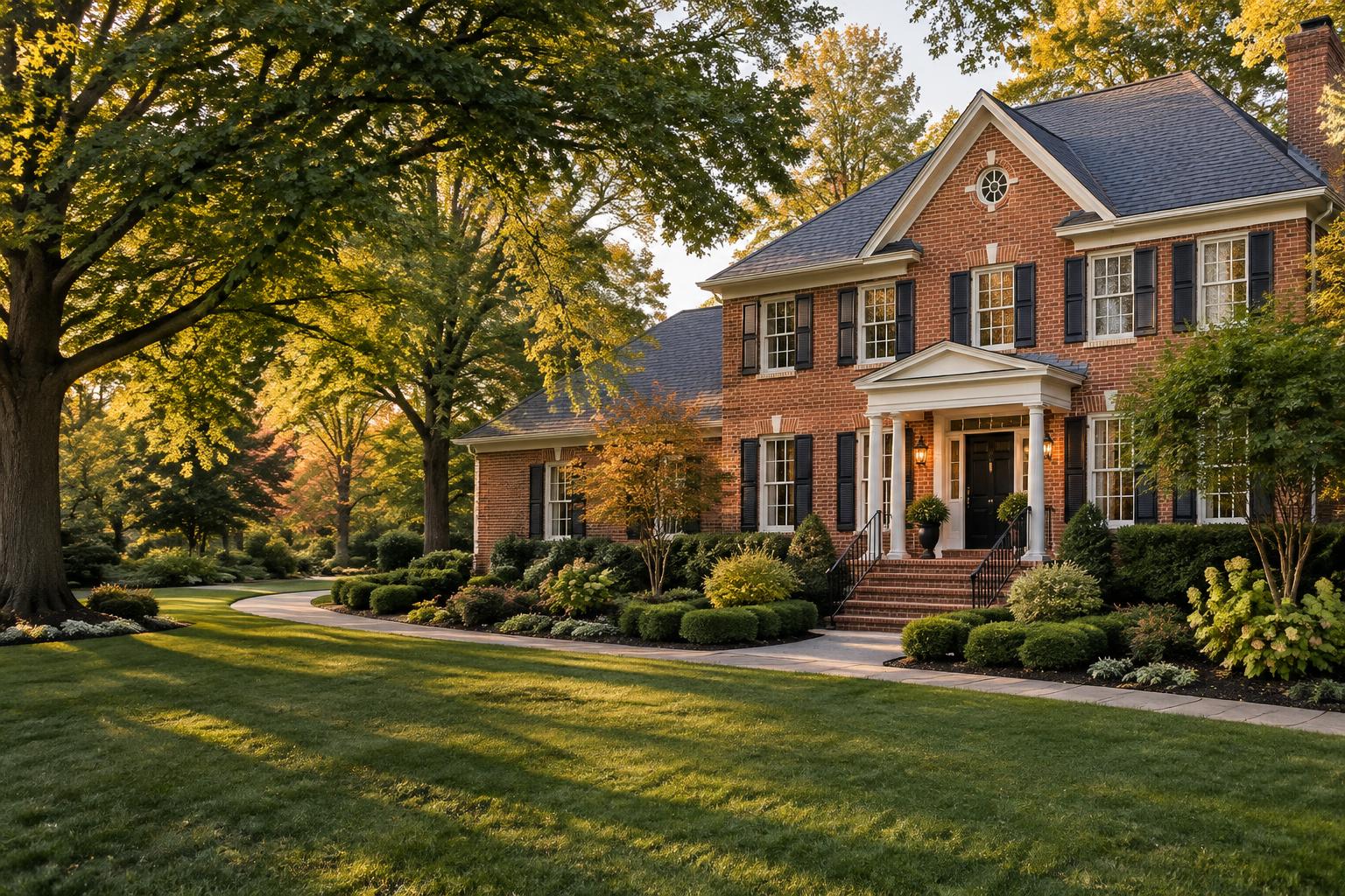 Brick colonial home on a mature tree-lined Mid-Atlantic property
